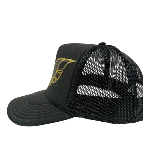 OTTO Black Trucker Hat Gold Eagle Logo Men One Size Fits Most Mesh Back Snapback - Picture 3 of 7